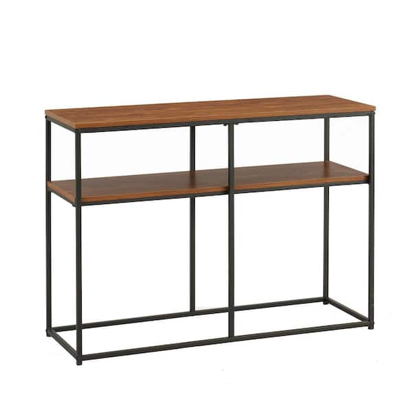 VECELO 14 in. Narrow Sofa Table 41.3 in. Brown Rectangle Wood Console Table with Shelf for Entryway, Hallway, Living Room