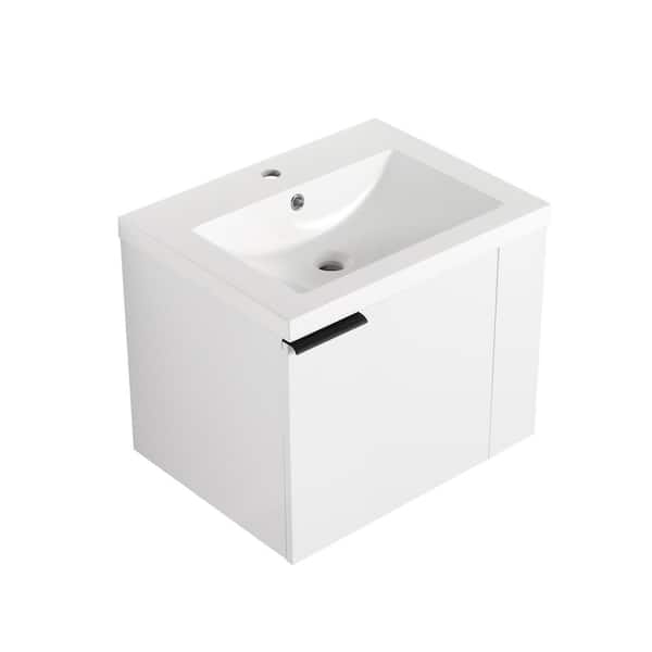 24 in. Single Sink Wall-Mounted White Oak Bath Vanity with White Cultured Marble Top Unassembled