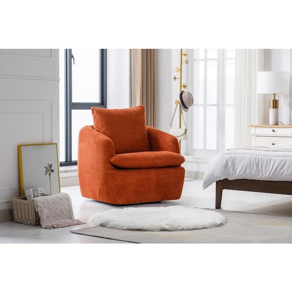 HOMEFUN Modern Comfy Orange Chenille 360° Swivel Barrel Chair for Living Room