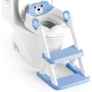 2 in 1 Elongated Potty Training Seat, Toddler Front Toilet Seat with Splash Guard and Anti-Slip Pad Step Stool in Blue