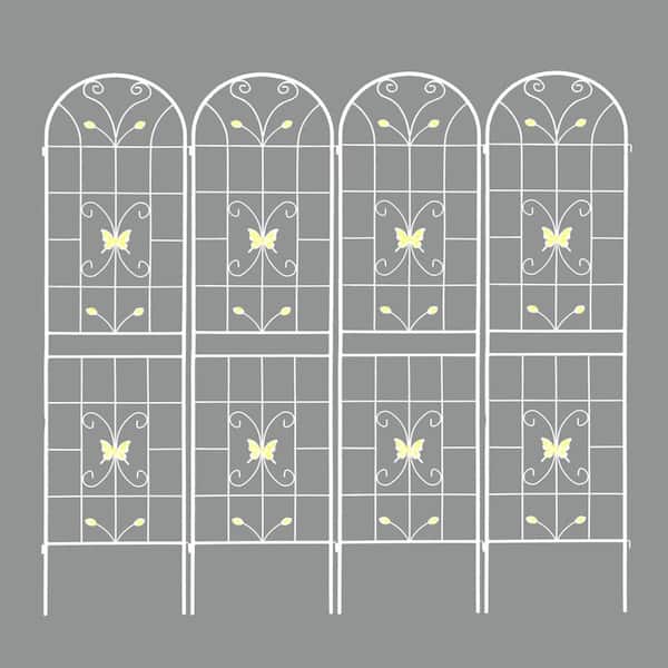 ToolCat 86.7 in. x 19.7 in. Metal Garden Trellis Rustproof Outdoor Flower Support for Climbing Plants, Cream White (4-Pack)