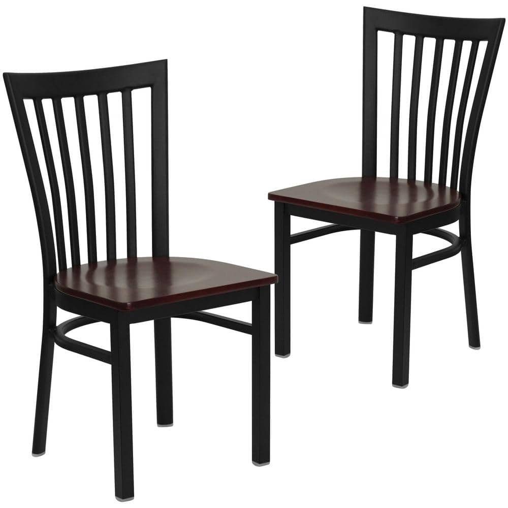 Mahogany Wood Seat/Black Metal Frame Restaurant Chairs (Set of 2)