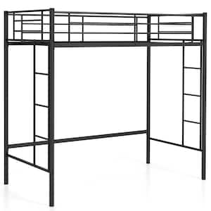 Black Twin Size Loft Bed Frame with Safety Guardrail