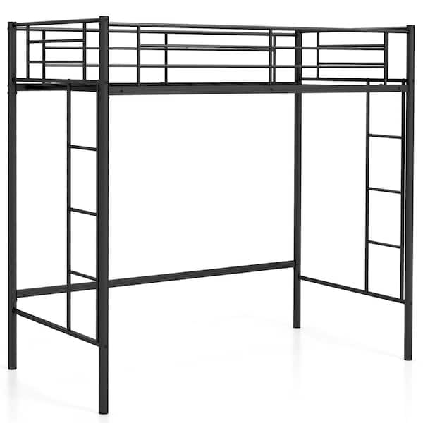 Black Twin Size Loft Bed Frame with Safety Guardrail