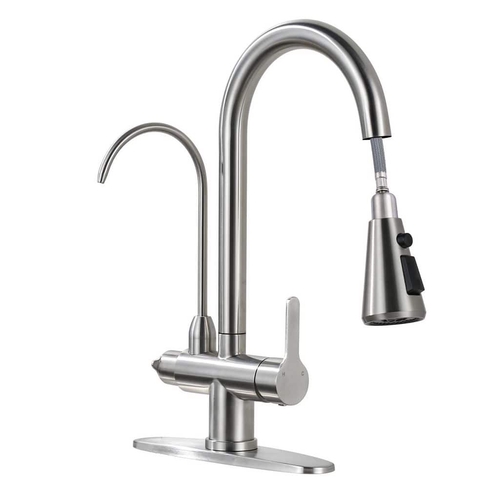 Brushed Nickel 16.7 in. 2 In 1 Stainless Steel 360° Swivel Pull Down Sprayer Kitchen Faucet with Drinking Water Faucet price history on PriceWatchPro