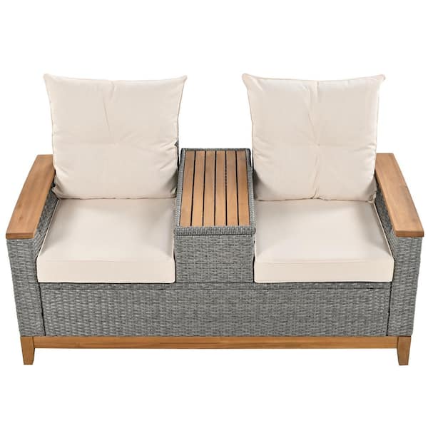 Unbranded Outdoor Comfort Adjustable Loveseat, Armrest with Storage Space with Cover, Suitable for Courtyards, Swimming Pools