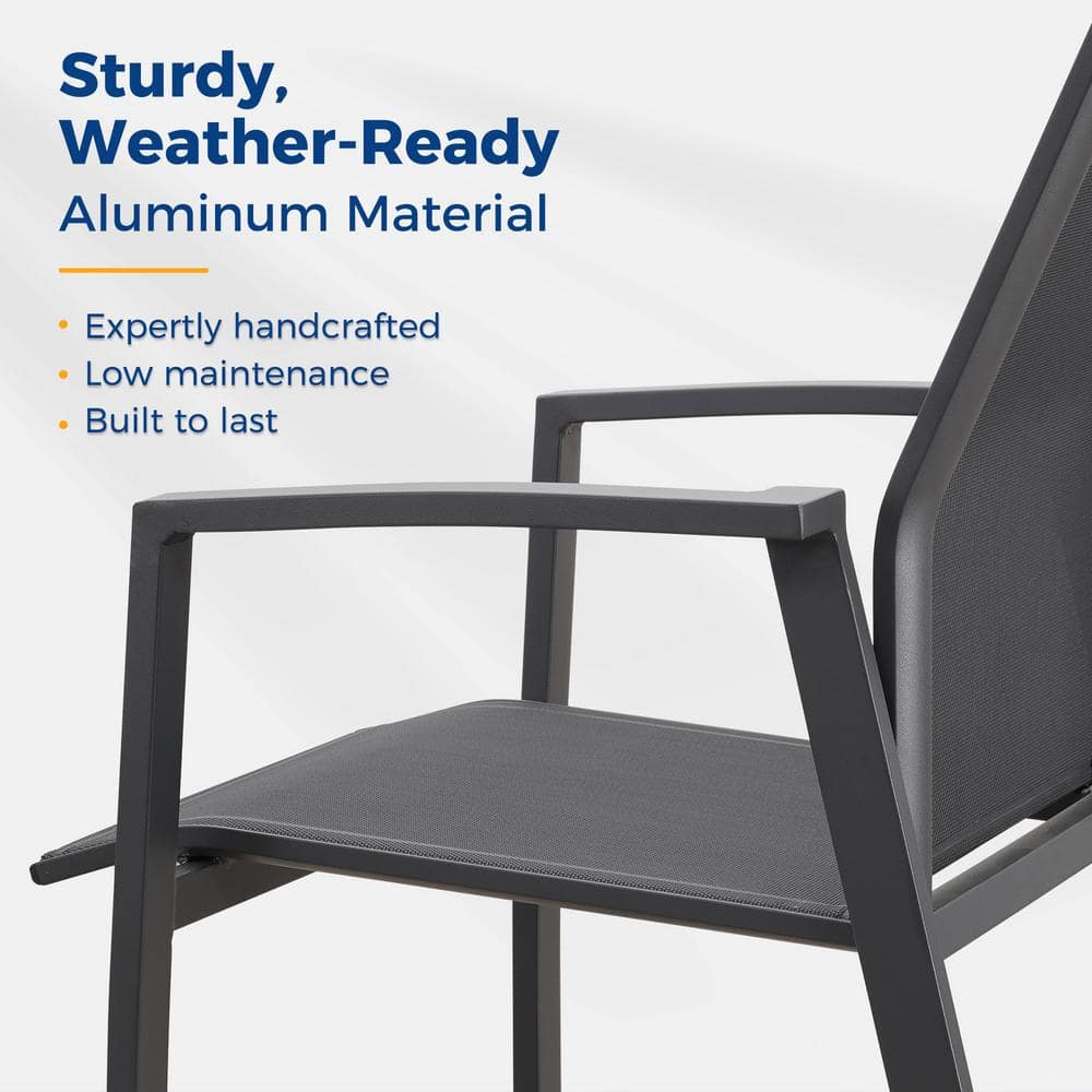 Grey Aluminum Stackable Patio Dining Armchairs, Set of 4
