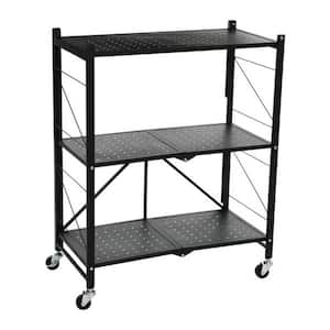 Black Rolling 3-Tiers Foldable Metal Household Shelving Unit 13.75 in. W x 33.75 in. H x 26.75 in. D