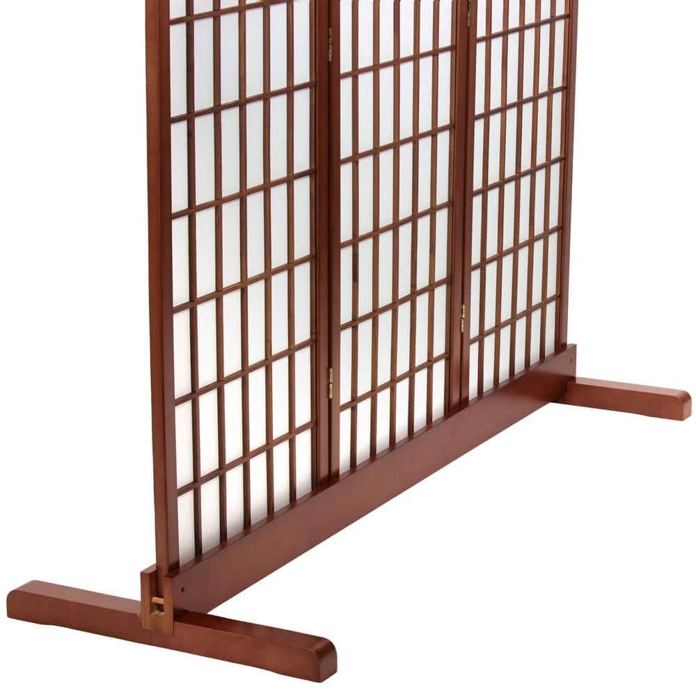 Walnut Stained 3-Panel Floor Standing Room Divider Stand