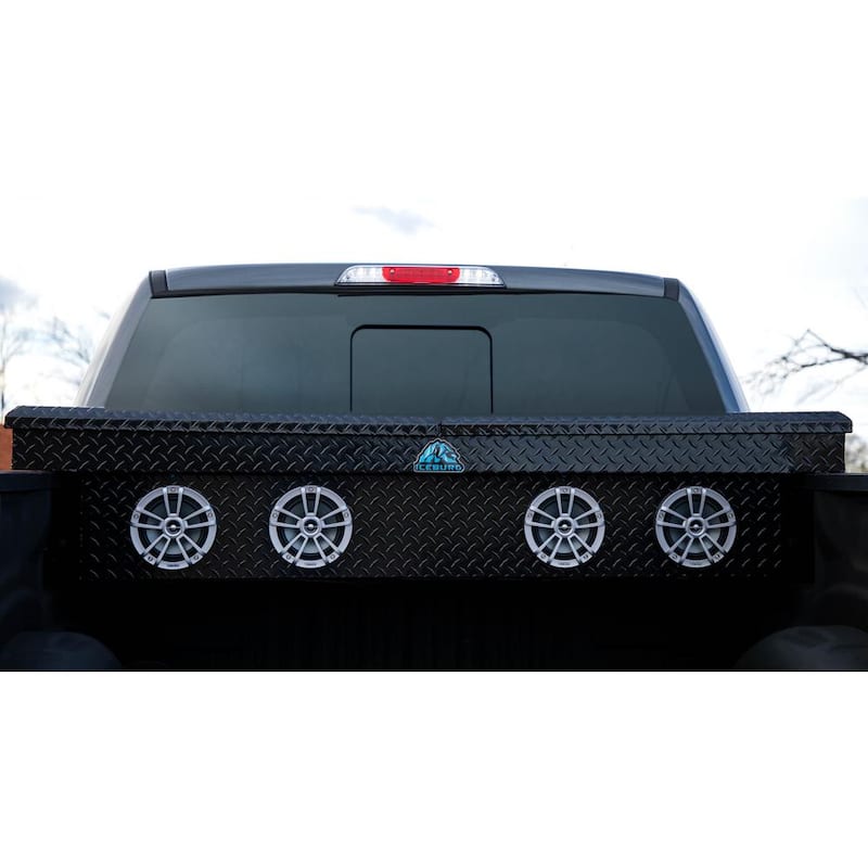 72 in. Black Aluminum Full Size Crossover Truck Tool Box with 4 Speakers, Red Lighting and Cooler