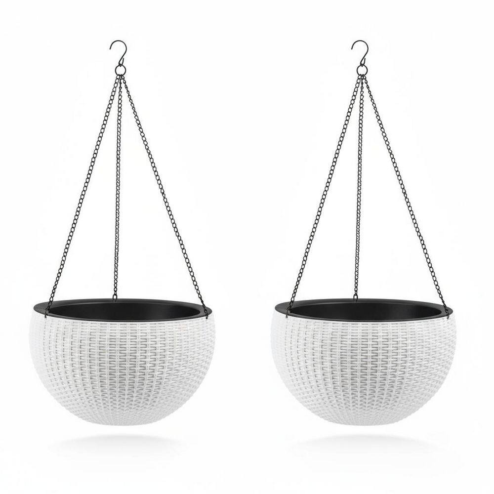 Large 13.4 in. Dia White Plastic Hanging Basket Rattan-Inspired Planter price history on PriceWatchPro