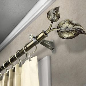 28 in. - 48 in. Telescoping Single Curtain Rod Kit in Antique Brass with Ivy Finial