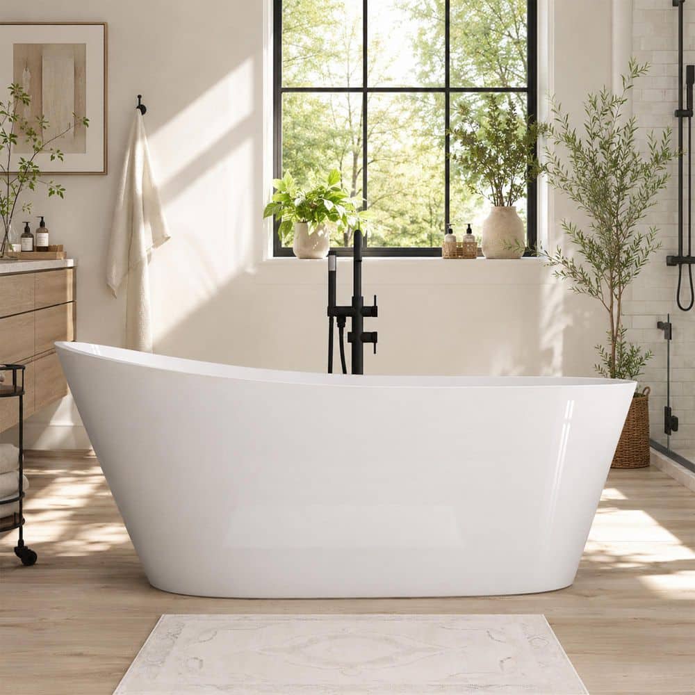 Zeafive 59 in. x 29.5 in. Acrylic Freestanding Soaking Bathtub