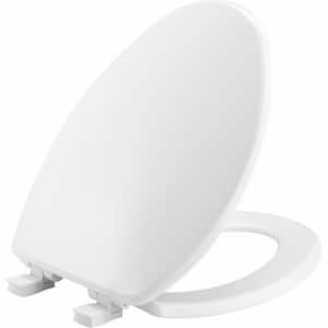 Elongated Soft Close Plastic Closed Front Toilet Seat in White Removes for Easy Cleaning