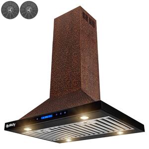 30 in. 343 CFM Convertible Island Mount Range Hood with LED Lights and Touch Panel in Embossed Copper