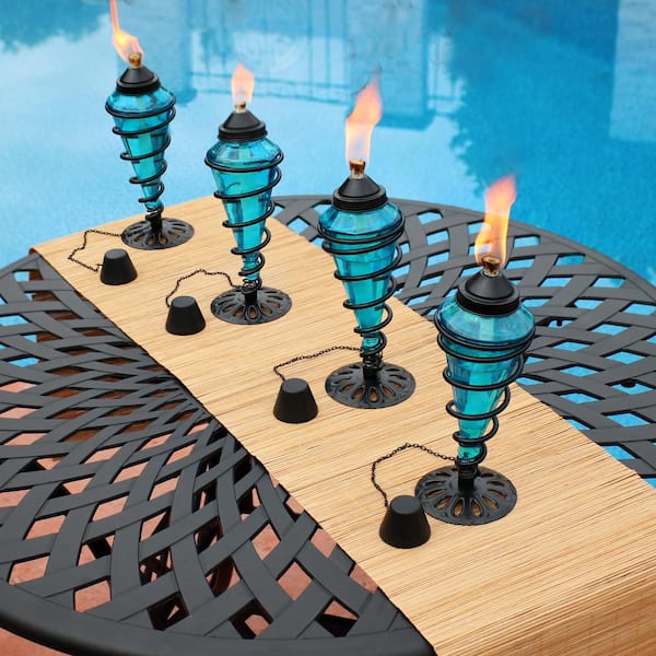 Sunnydaze Blue Glass Outdoor Tabletop Torches - Citronella Torch - Set of 8 Sunnydaze Blue Glass Outdoor Tabletop Torches - Citronella Torch - Set of 8