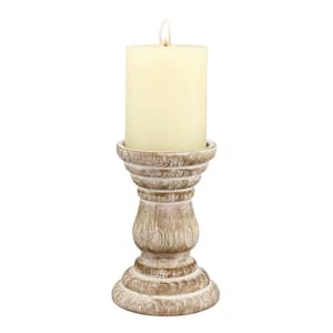 6 in. H Distressed White Wood Pillar Candle Holder