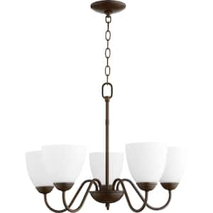 5-Light Oiled Bronze Chandelier with Satin Opal Glass
