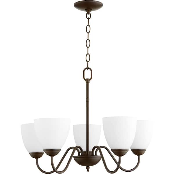 Quorum INTERNATIONAL 5-Light Oiled Bronze Chandelier with Satin Opal Glass