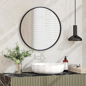 24 in. W x 24 in. H Round Framed Wall Mount Bathroom Vanity Mirror with Explosion-Proof Film