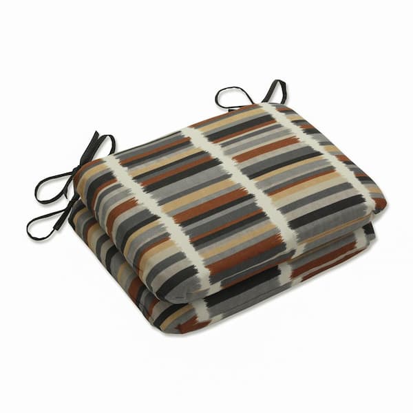 Pillow Perfect Striped 18.5 x 15.5 Outdoor Dining Chair Cushion in Black/Grey/Brown (Set of 2)