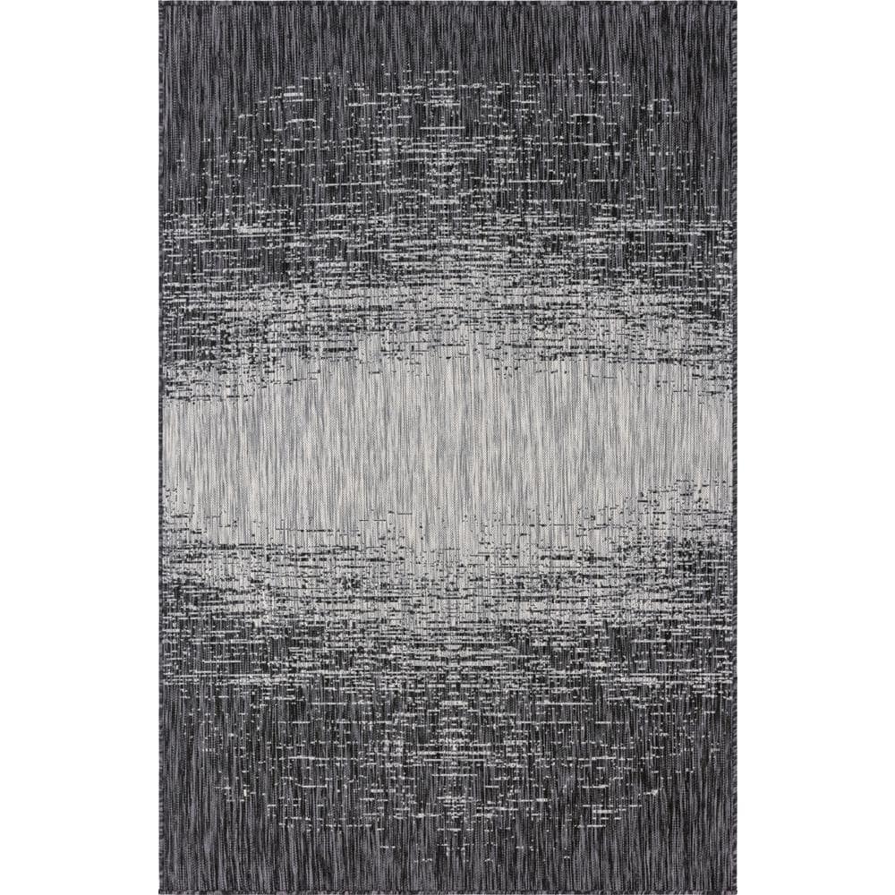 Charcoal Gray Abstract Synthetic 8' x 10' Washable Rug
