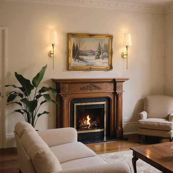 6 in. 1-Light Gold Wall Sconce with Long Fabric Shade, Set of 2 Modern Bedroom and Living Room Wall Lights