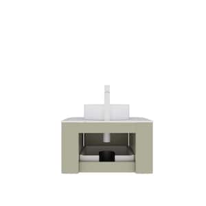 24 in. Floating Avocado Green Bath Vanity with White Ceramic Top and White Ceramic Basin