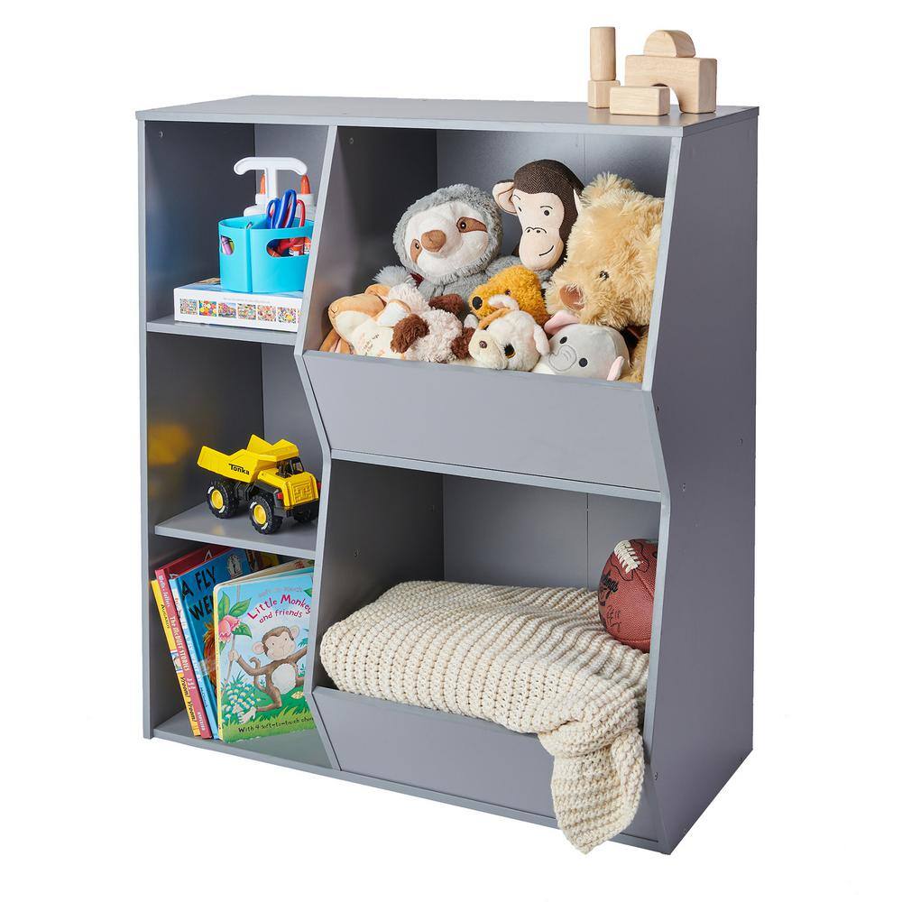 Gray Melamine Kids Toy Storage Unit with Cubes