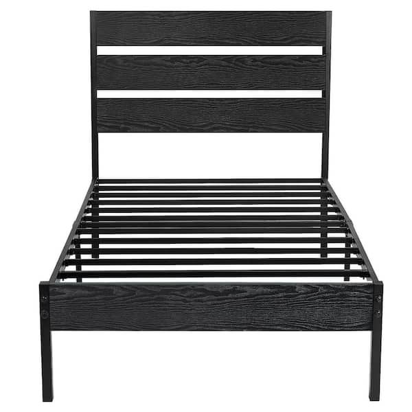 Vecelo Twin Bed Frame ，black Metal Frame Twin Platform Bed With Modern Wood Headboard Easy 0271