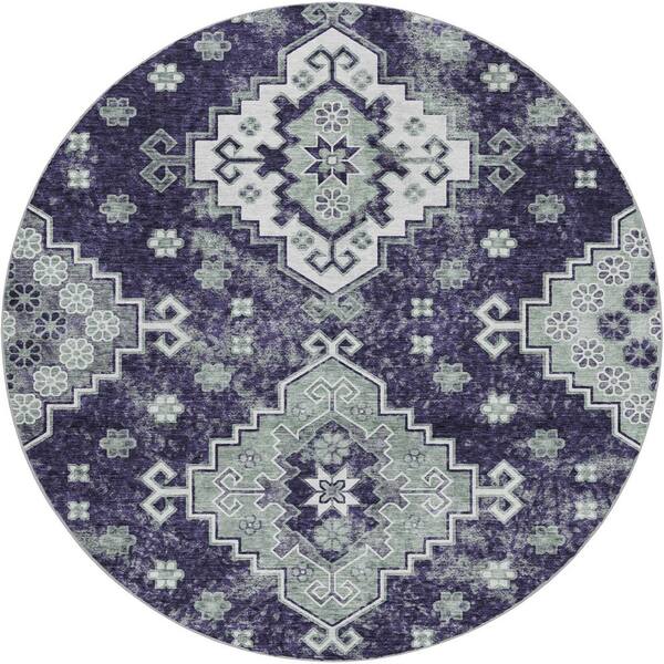 Dream Shag Premium Machine Washable Abstract ADS846 Purple 8 ft. x 8 ft. Round Rug