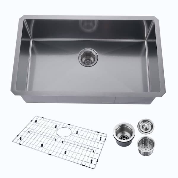 32 in. Drop in Single Bowl 16-Gauge Nickel Stainless Steel 3D Embossed Kitchen Sink with Bottom Grid and Basket Strainer