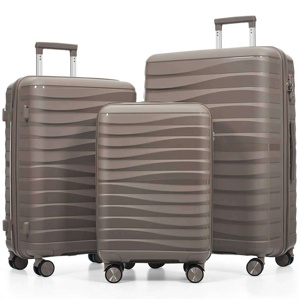 3-Piece Light Brown PP Hardside TSA Lock Spinner Luggage Set with 20/24/28 Inch Sizes durable construction price history on PriceWatchPro