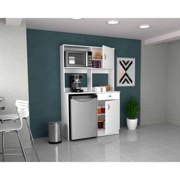 Inval Ready to Assemble 43.30 in. W x 70.60 in. H x 19 in. D Wood Breakroom Kitchenet Cabinet in White