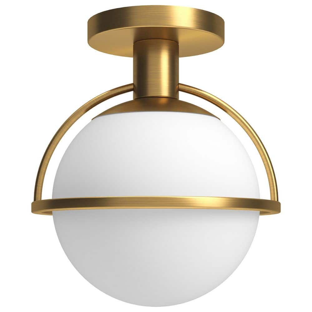 Cieonna Antique Brass 10" Globe Semi Flush Mount Ceiling Light