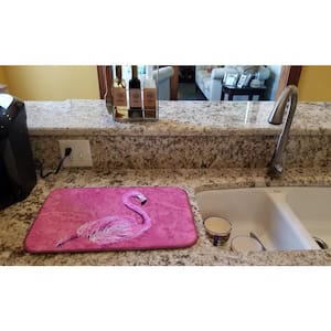 14 in. x 21 in. Multicolor Flamingo on Pink Dish Drying Mat