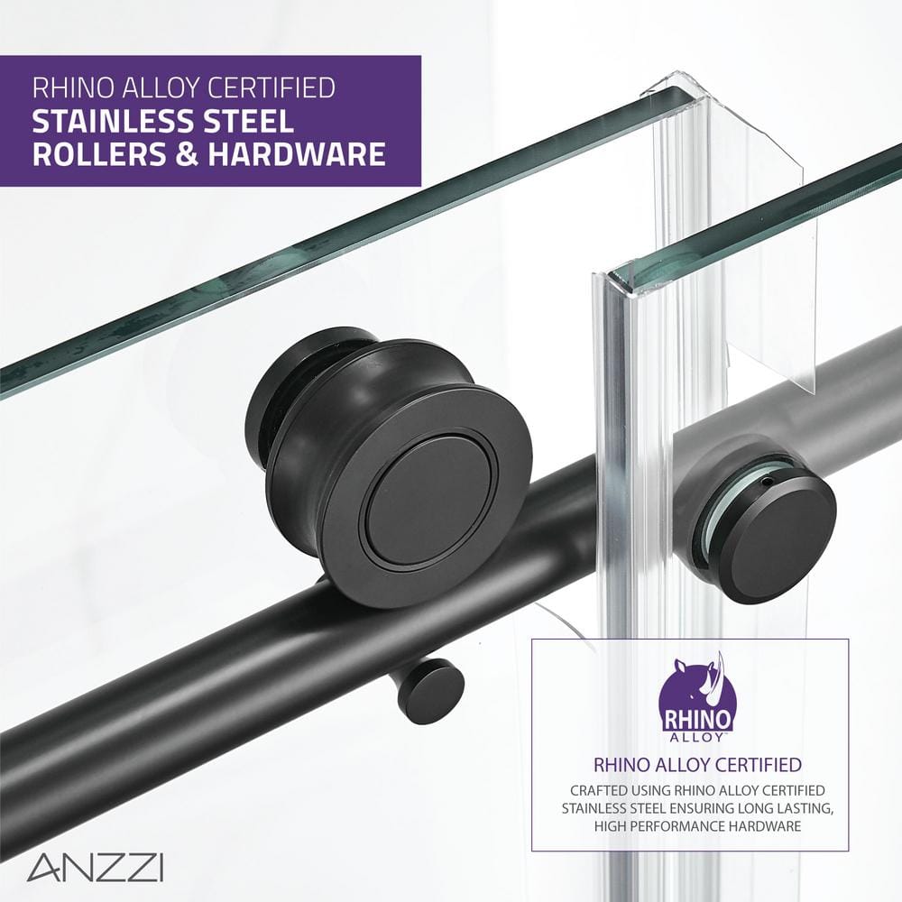 Matte Black Frameless Sliding Shower Door with Clear Glass Panels