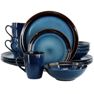 16-Piece Priya Reactive Glaze Stoneware Dinnerware Set in Blue