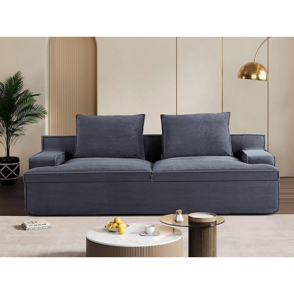 US Pride Furniture Crafted 91 in. Wide Straight Arm Corduroy Modern Foam Rectangle Sofa in Grey