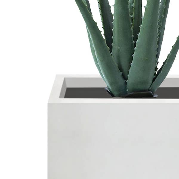 12" W Square Lightweight Pure White Concrete Metal Indoor Outdoor Planter Pot w/Drainage Hole