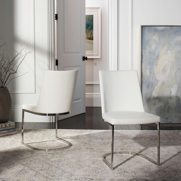 SAFAVIEH Parkston 18 in. White Leather Side Chair (Set of 2)