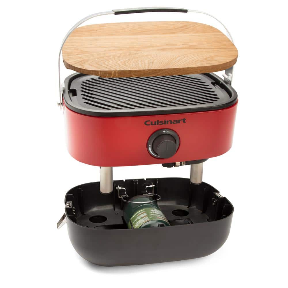 Cuisinart Red Portable Propane Gas Grill with Wooden Lid