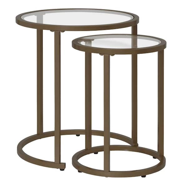 Studio Designs Home Camber Elite 20 in. W Bronze Round End Table with 14.5 in. W Nesting Table with Metal Frame and Tempered Glass