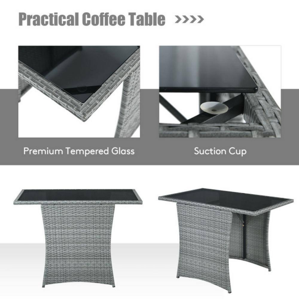 Gray Wicker 3-Piece Patio Set with White Cushions