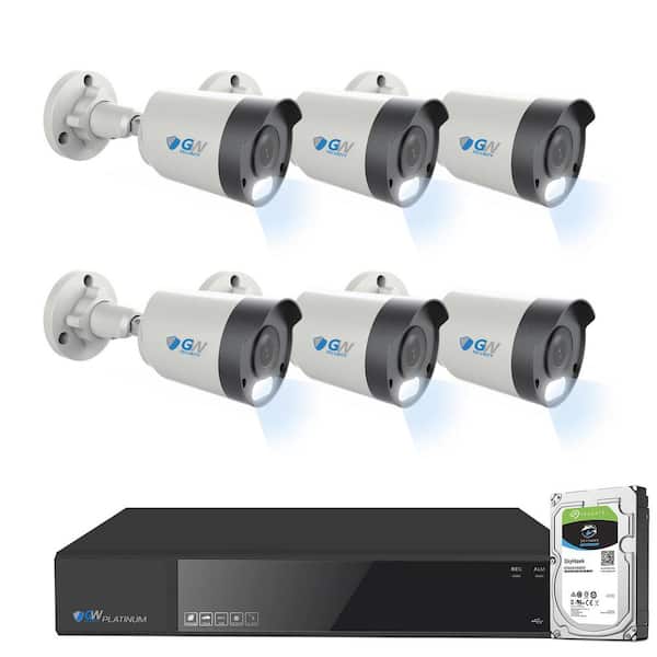 GW Security 8-Channel 8MP 2TB NVR Smart Security Camera System with 6 Wired Bullet POE Cameras, Spotlight, Fixed Lens, Microphone