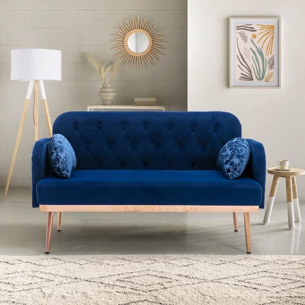 Modern 55.1 in. Navy Velvet 2-Seater Loveseat Sofa Couch 
