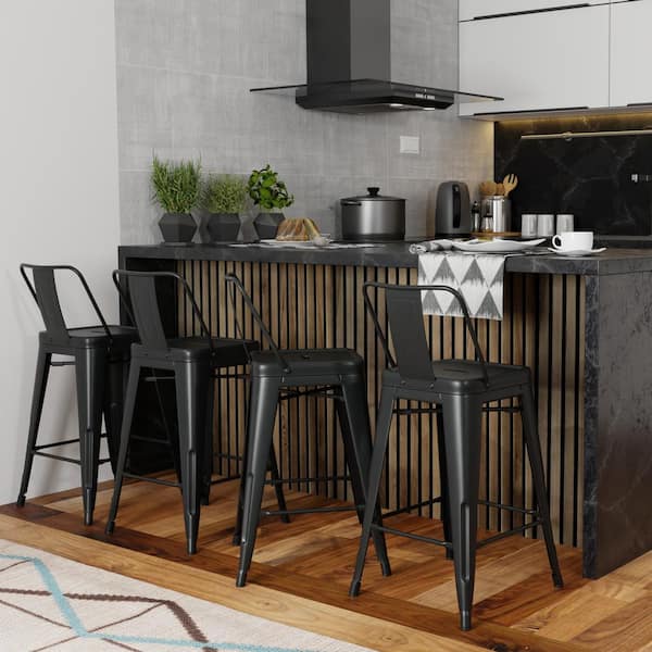 Rayne 17 in. Black Low Back 24 in. Metal Counter Height Stool (Set of 4)