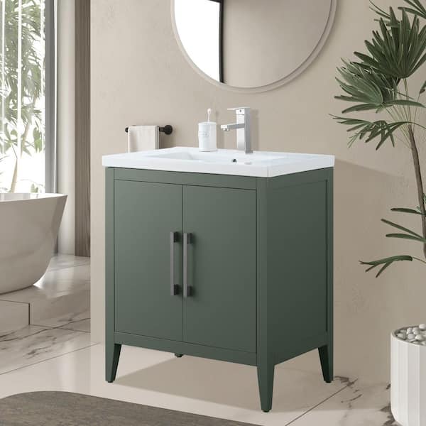 30 in. W x 18.5 in D x 34 in. H Single Sink Bathroom Vanity Cabinet in Vintage Green with Ceramic Top