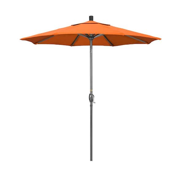California Umbrella 7.5 ft. Grey Aluminum Market Push Button Tilt Crank Lift Patio Umbrella in Tangerine Sunbrella