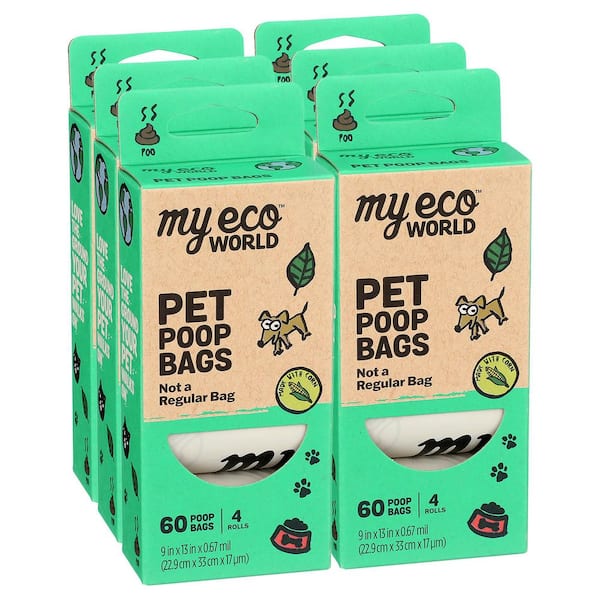 MyEcoWorld 9 x 13 in. Home Compostable Pet Waste-Bags, 6-Boxes of 4-Rolls Each, 24-Rolls/360-Count